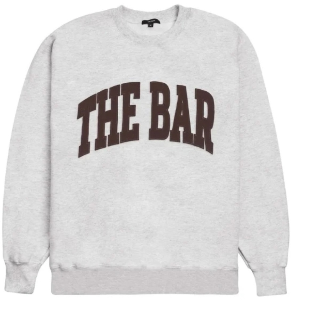 THE BAR VARSITY SWEATSHIRT LIMITED EDITION HEATHER GRAY/CHOCOLATE LETTERING